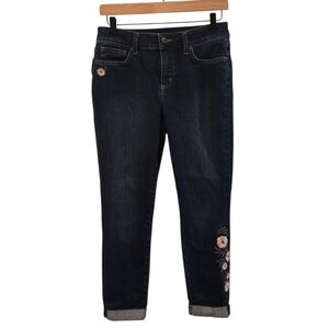 NYDJ Alina Ankle Floral Embroidered Mid Rise Cuffed Jeans Size 4